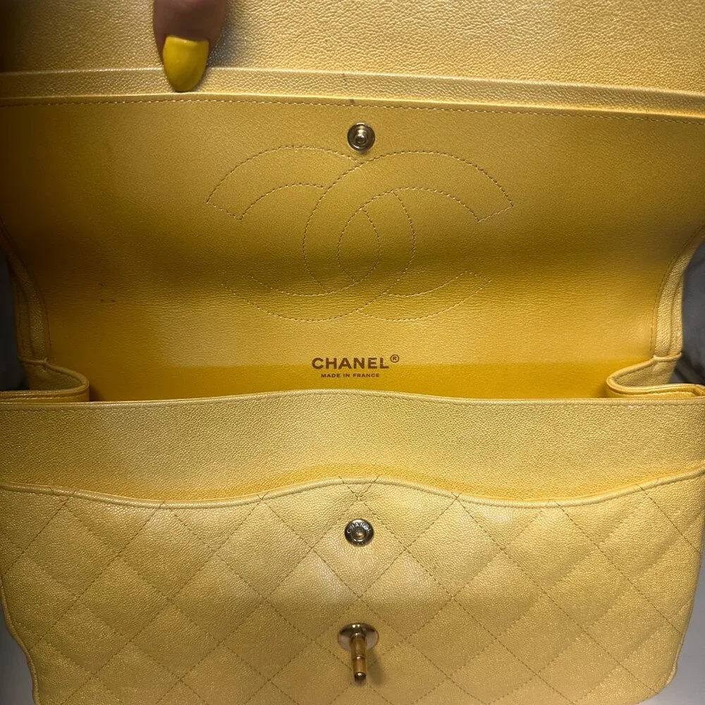 Chanel Yellow Iridescent Quilted Caviar Double Flap Bag - Picture 3 of 15